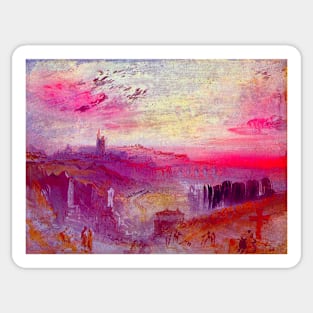 "View over Town at Sunset: a Cemetery in the Foreground" by J.M.W. Turner (1832) TECHNICOLOR REMASTERED Sticker